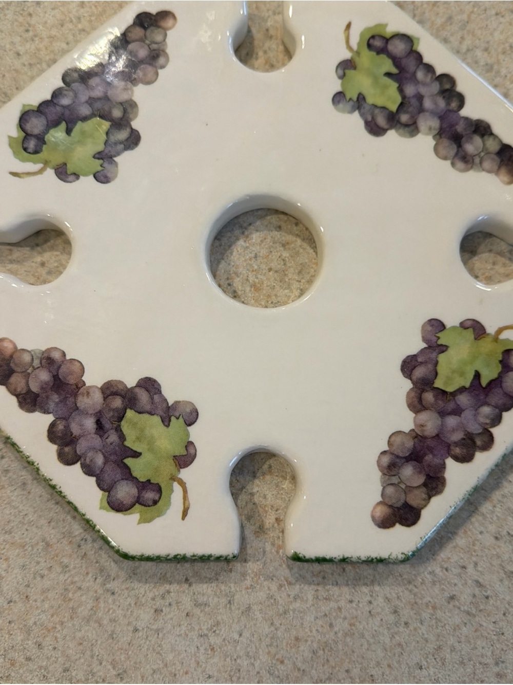 Ceramic Wine Bottle Collar with Purple Grape Motif